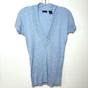 MODA INTERNATIONAL Vintage Y2K Sky Blue V-Neck Ribbed Cotton Short Sleeve Top